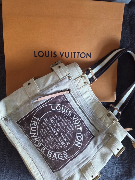 Louis Vuitton Handbags - SOLD LOUIS VUITTON Beige Brown Canvas Cruise Line Globe MM Shopper Tote Bag